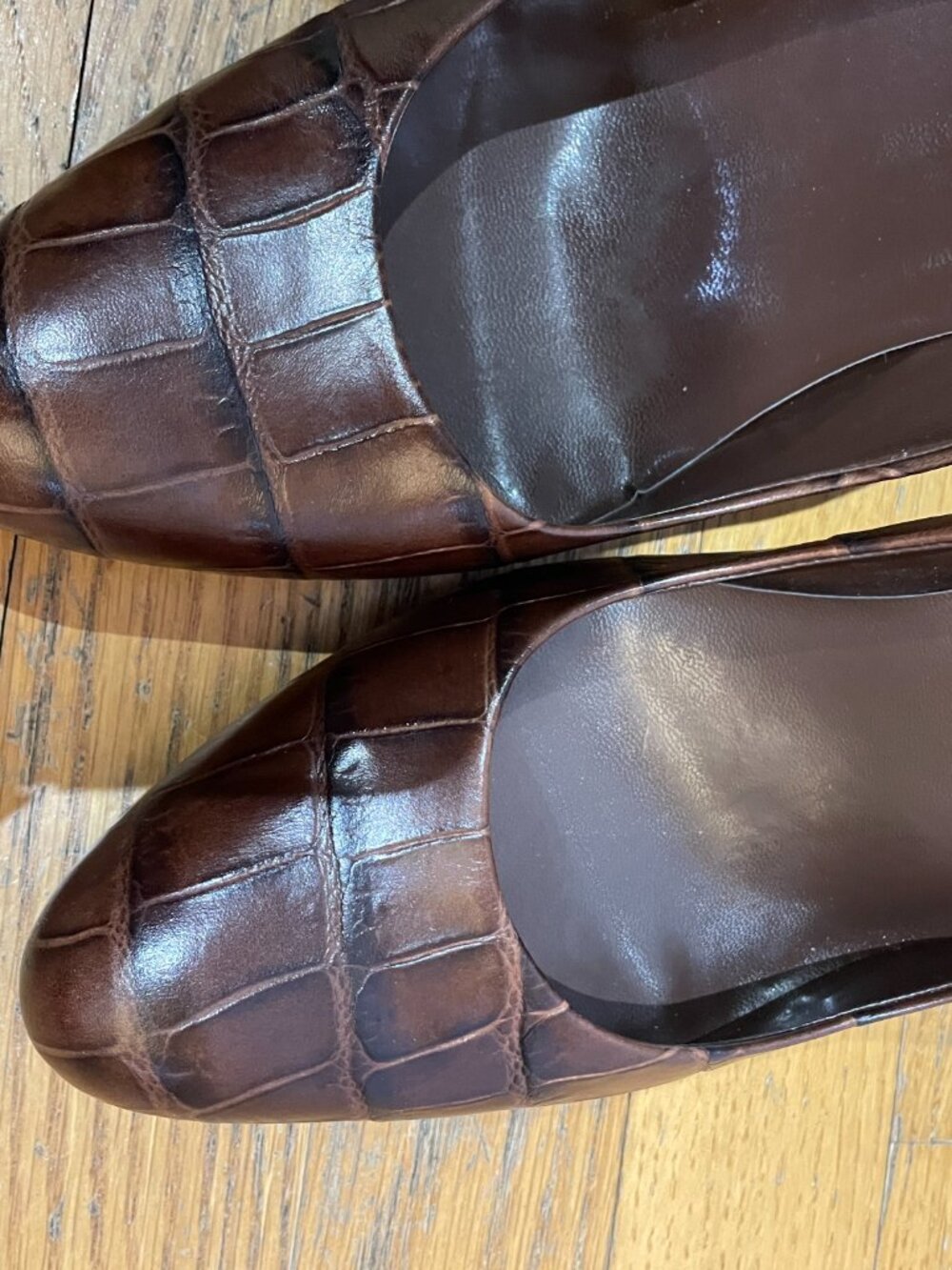 LAUREN Ralph Lauren Brown Leather Croc Embossed 3.75 Heel S 10 - Picture 6 of 9